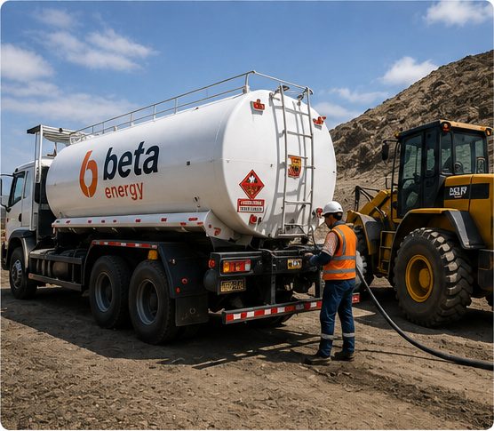 Camión cisterna Beta Energy abasteciendo maquinaria