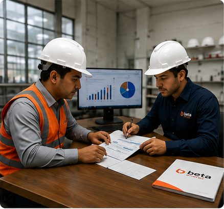 Asesores revisando información técnica y comercial