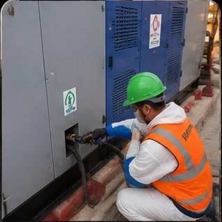 Técnico abasteciendo un grupo electrógeno